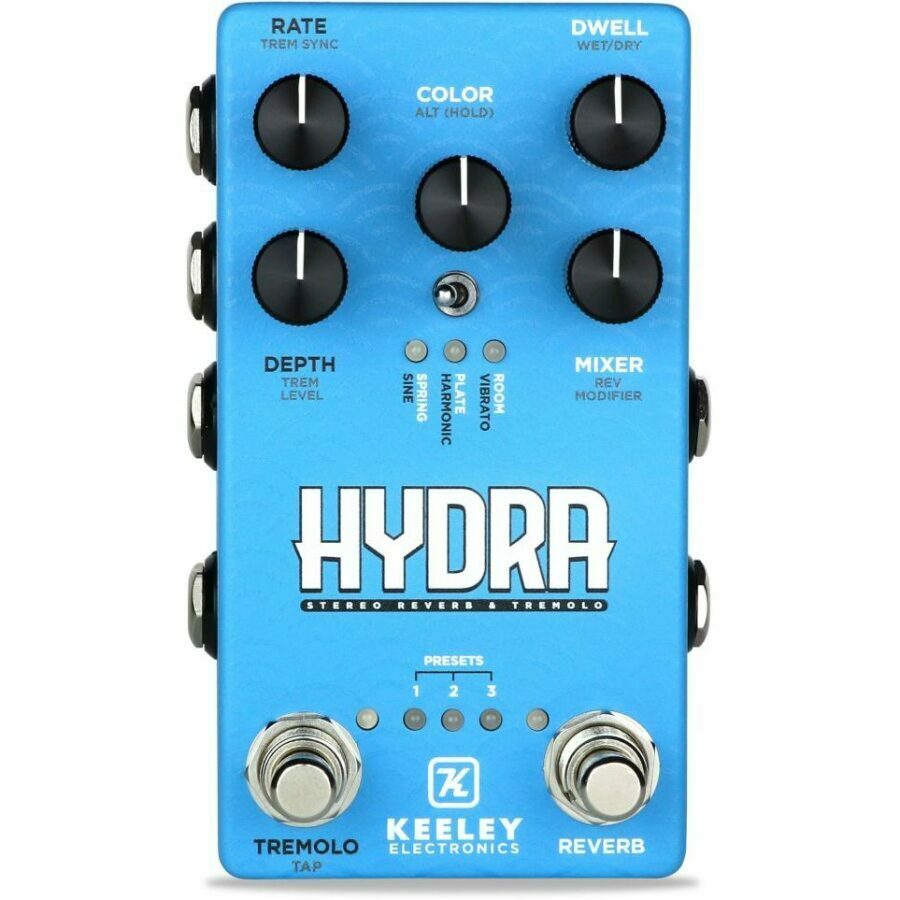 Keeley Electronics Hydra Stereo Reverb Tremolo Effect Pedal Front