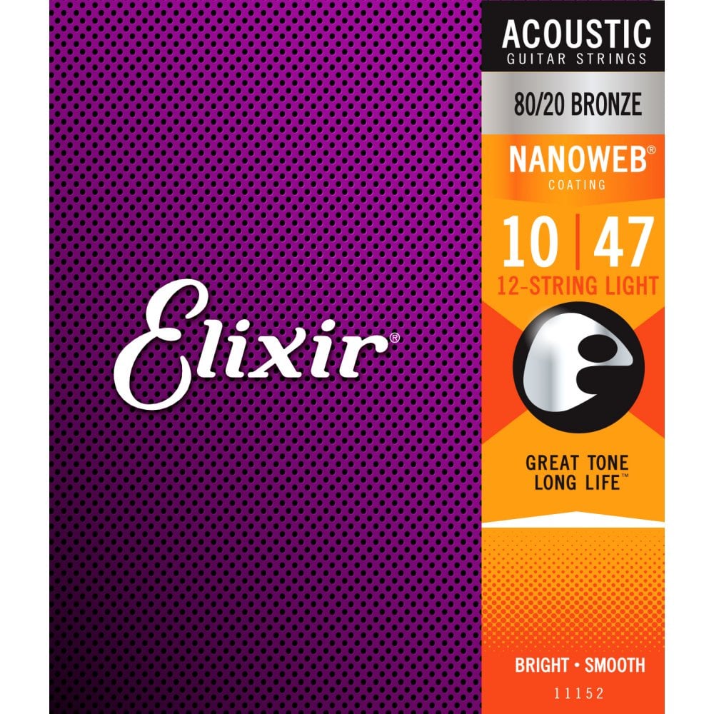 Elixir Nanoweb 80 20 Bronze 10 47 Acoustic Guitar Strings 12 11152