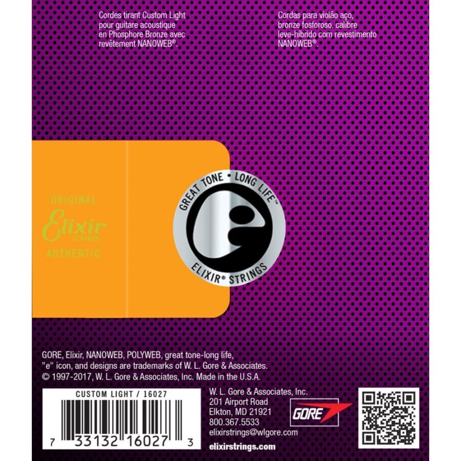 Elixir Nanoweb Phosphor Bronze 11 52 Acoustic Guitar Strings 16027