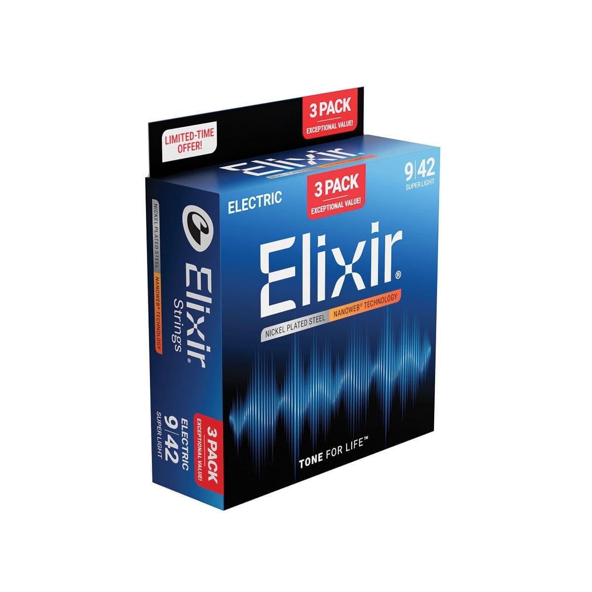 Elixir 16566 Electric Nanoweb 3 Pack Guitars Strings